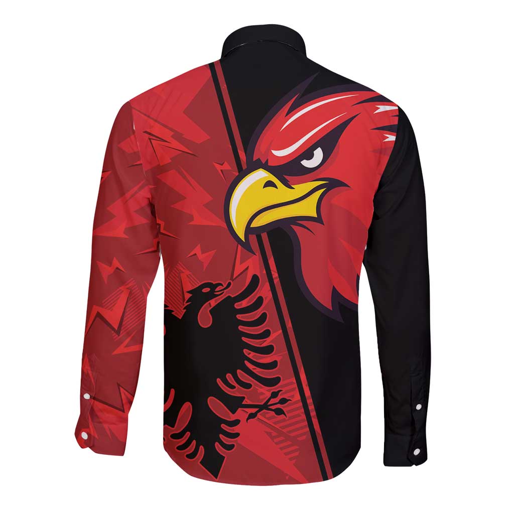 Albania Eagle Long Sleeve Button Shirt National Emblem Grunge Pattern - Wonder Print Shop