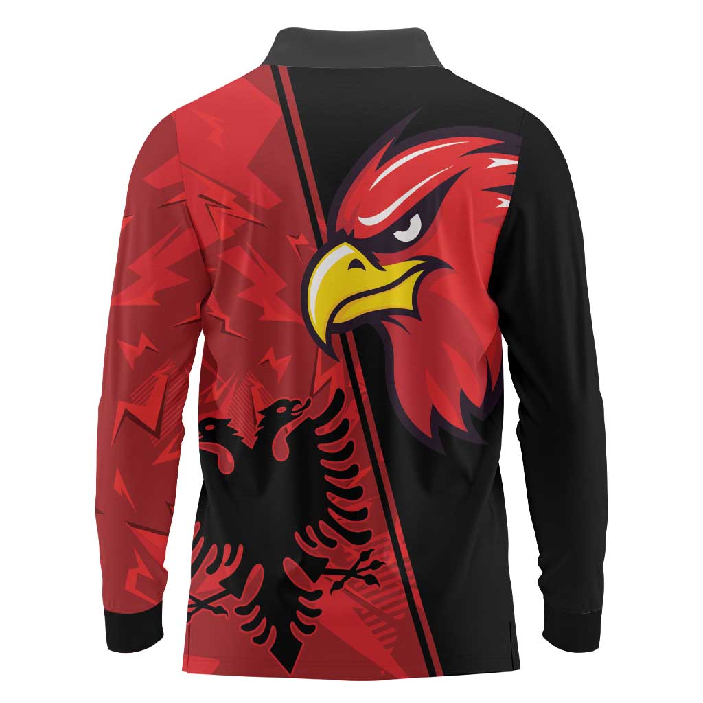 Albania Eagle Long Sleeve Polo Shirt National Emblem Grunge Pattern - Wonder Print Shop