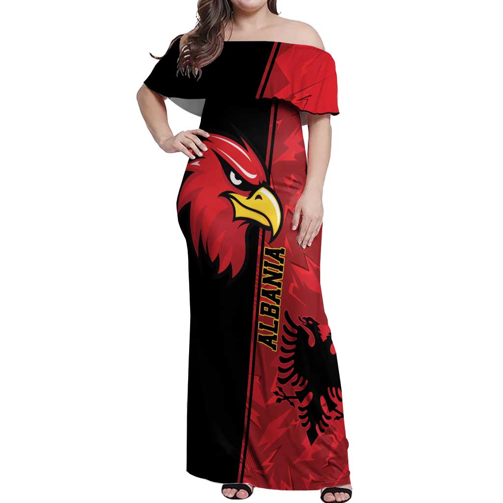 Albania Eagle Off Shoulder Maxi Dress National Emblem Grunge Pattern