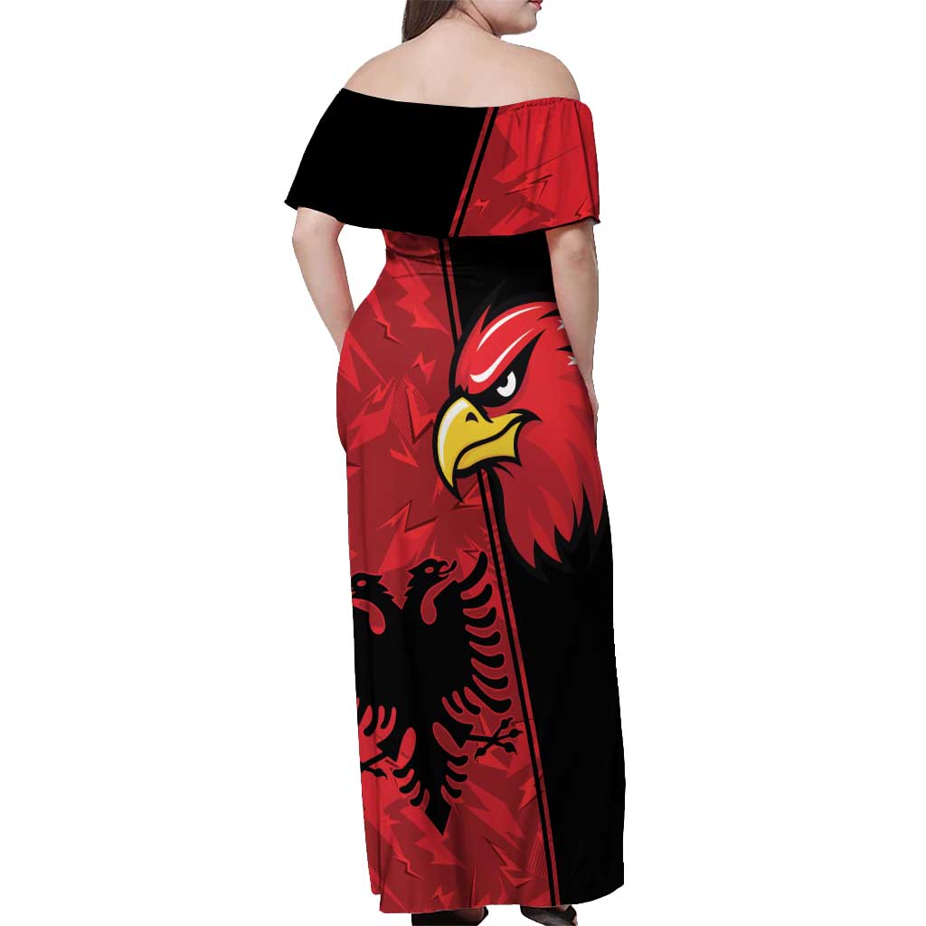 Albania Eagle Off Shoulder Maxi Dress National Emblem Grunge Pattern - Wonder Print Shop
