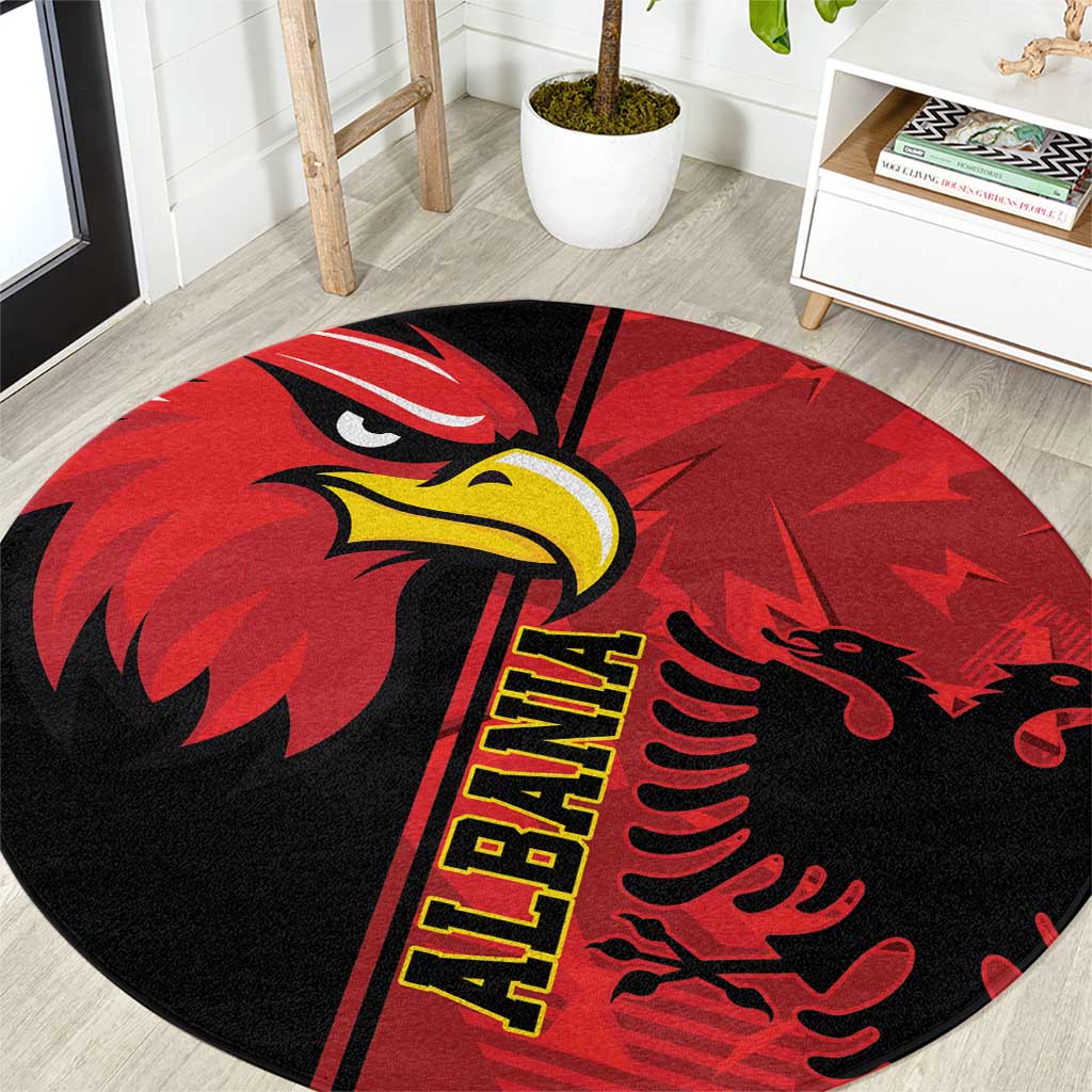 Albania Eagle Round Carpet National Emblem Grunge Pattern