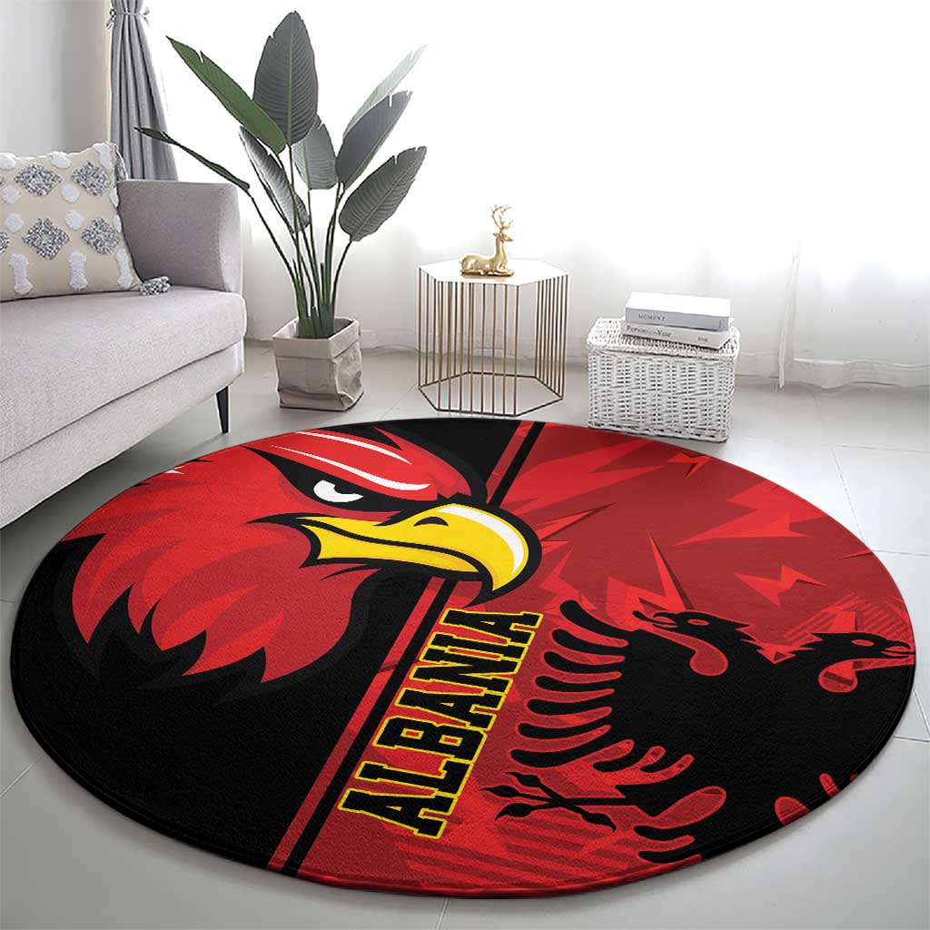 Albania Eagle Round Carpet National Emblem Grunge Pattern