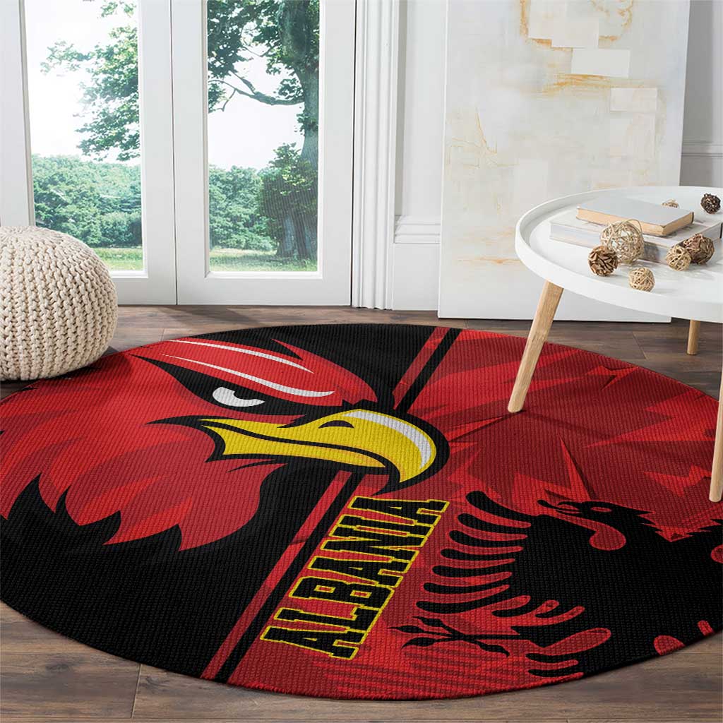 Albania Eagle Round Carpet National Emblem Grunge Pattern