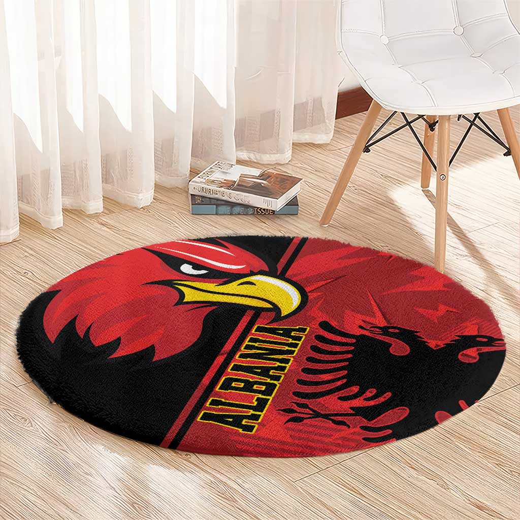 Albania Eagle Round Carpet National Emblem Grunge Pattern