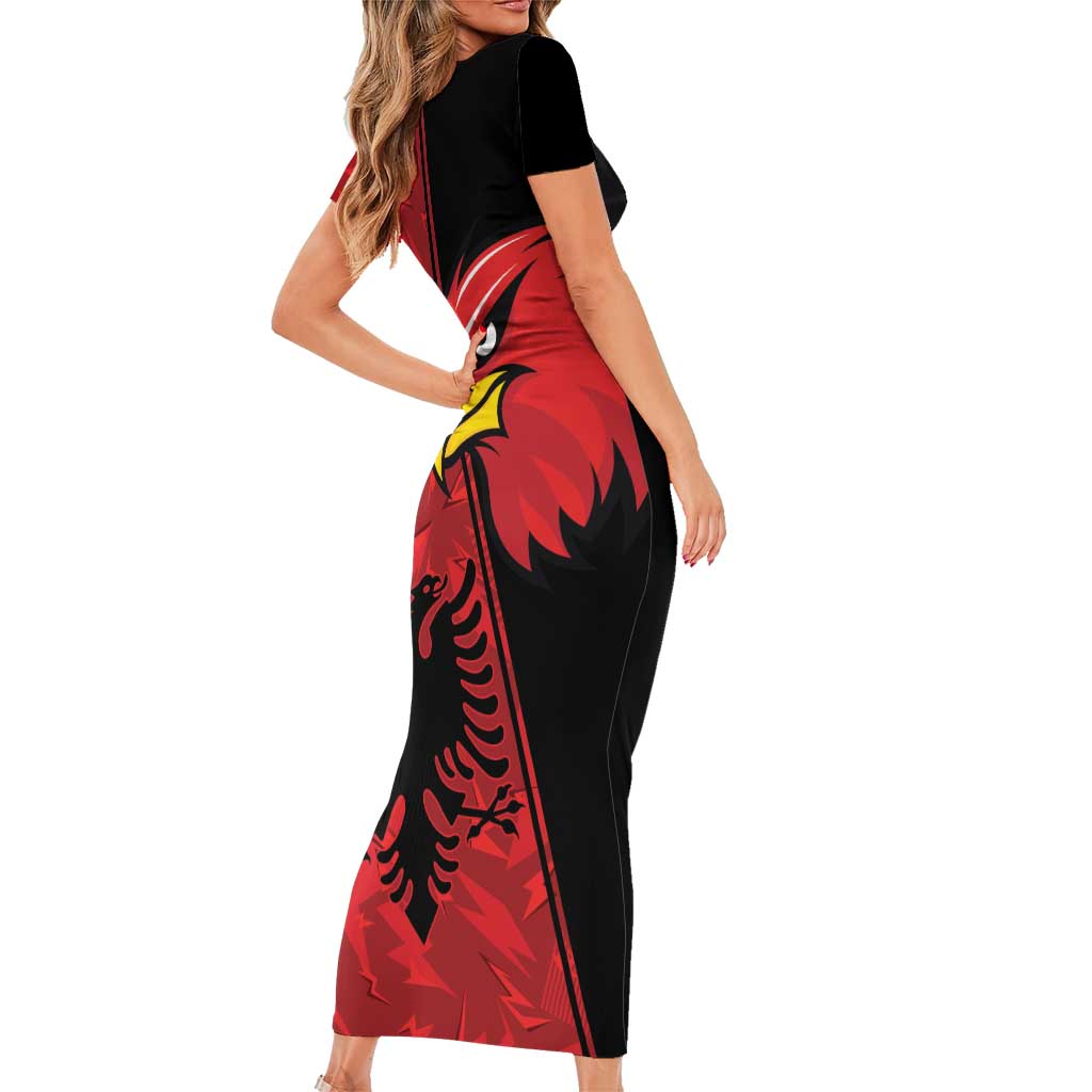 Albania Eagle Short Sleeve Bodycon Dress National Emblem Grunge Pattern - Wonder Print Shop