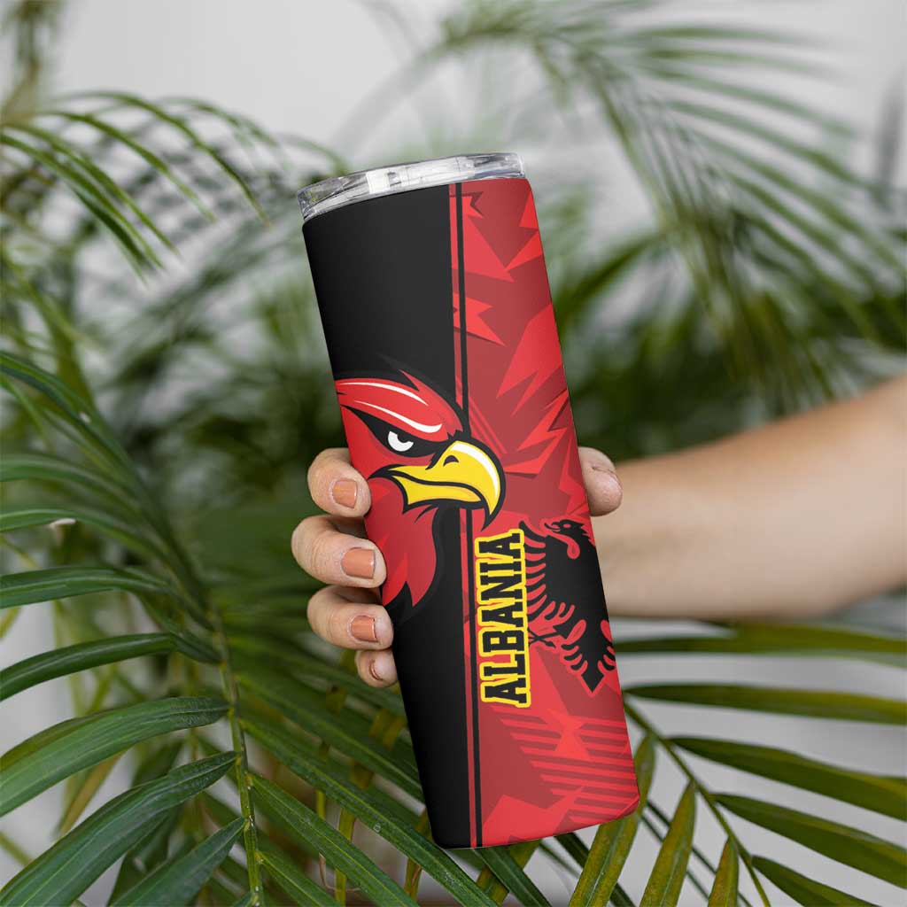 Albania Eagle Skinny Tumbler National Emblem Grunge Pattern - Wonder Print Shop