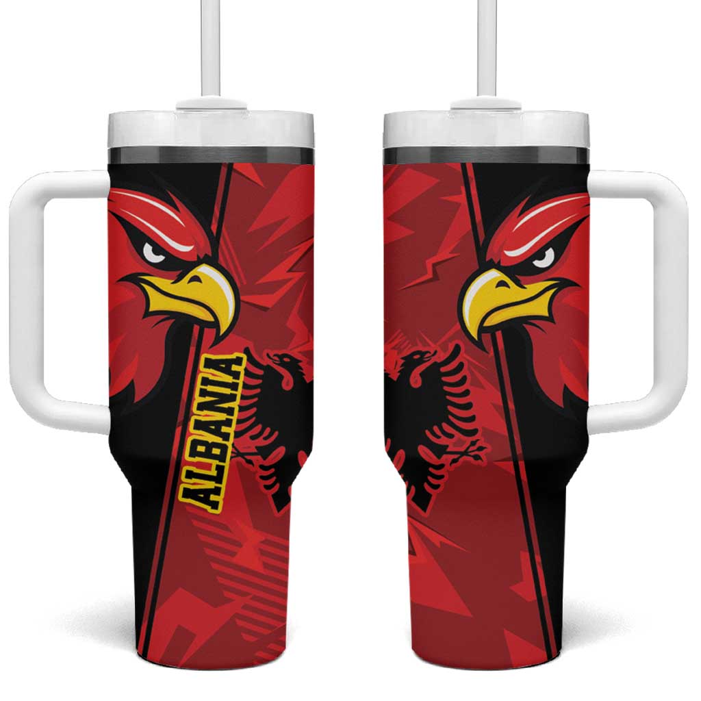 Albania Eagle Tumbler With Handle National Emblem Grunge Pattern - Wonder Print Shop