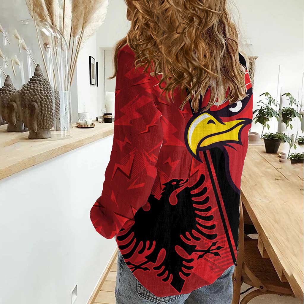 Albania Eagle Women Casual Shirt National Emblem Grunge Pattern - Wonder Print Shop
