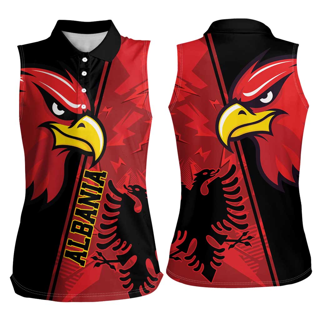Albania Eagle Women Sleeveless Polo Shirt National Emblem Grunge Pattern - Wonder Print Shop