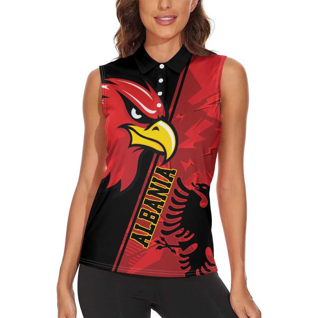 Albania Eagle Women Sleeveless Polo Shirt National Emblem Grunge Pattern - Wonder Print Shop