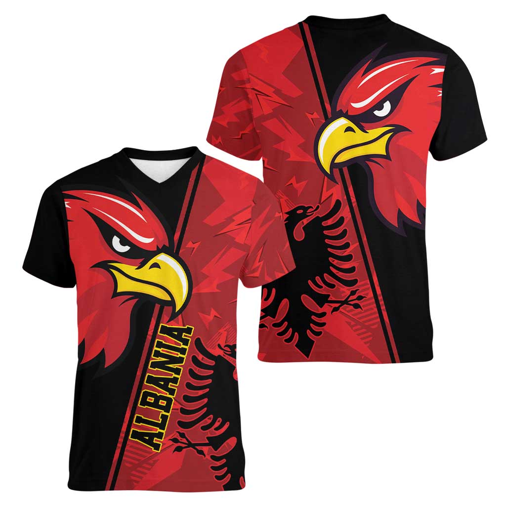 Albania Eagle Women V-Neck T-Shirt National Emblem Grunge Pattern - Wonder Print Shop