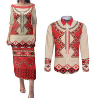 Folk Albanian Patterns Eagle Couples Matching Puletasi and Long Sleeve Button Shirt - Wonder Print Shop