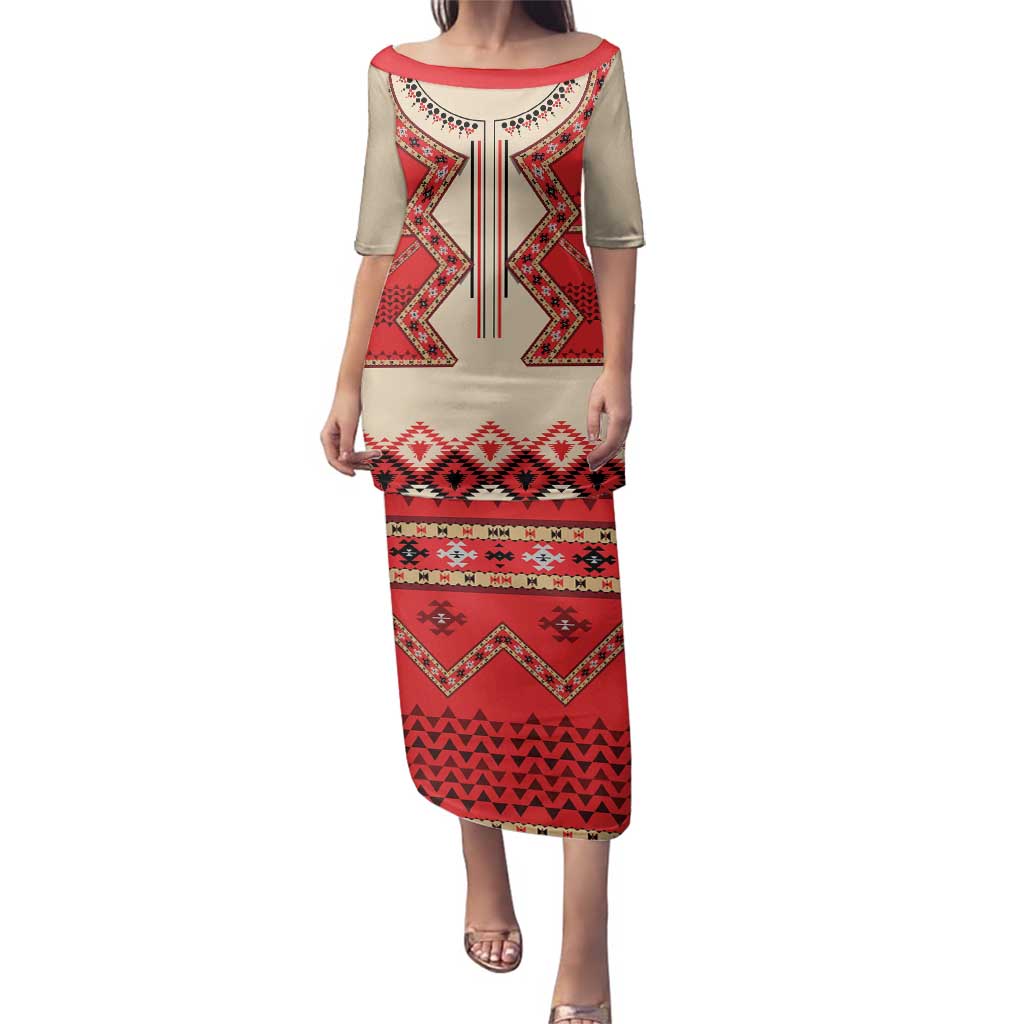 Folk Albanian Patterns Eagle Family Matching Puletasi and Hawaiian Shirt - Wonder Print Shop