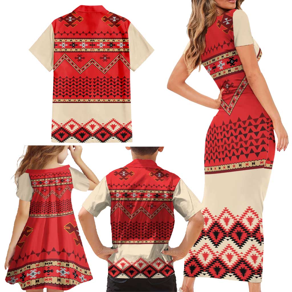Folk Albanian Patterns Eagle Family Matching Short Sleeve Bodycon Dress and Hawaiian Shirt - Wonder Print Shop