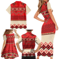Folk Albanian Patterns Eagle Family Matching Short Sleeve Bodycon Dress and Hawaiian Shirt - Wonder Print Shop