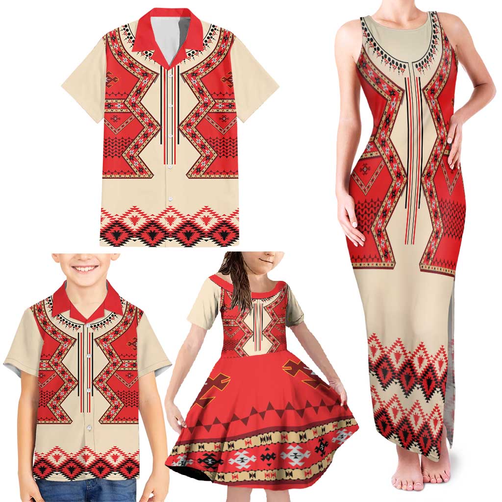 Folk Albanian Patterns Eagle Family Matching Tank Maxi Dress and Hawaiian Shirt - Wonder Print Shop