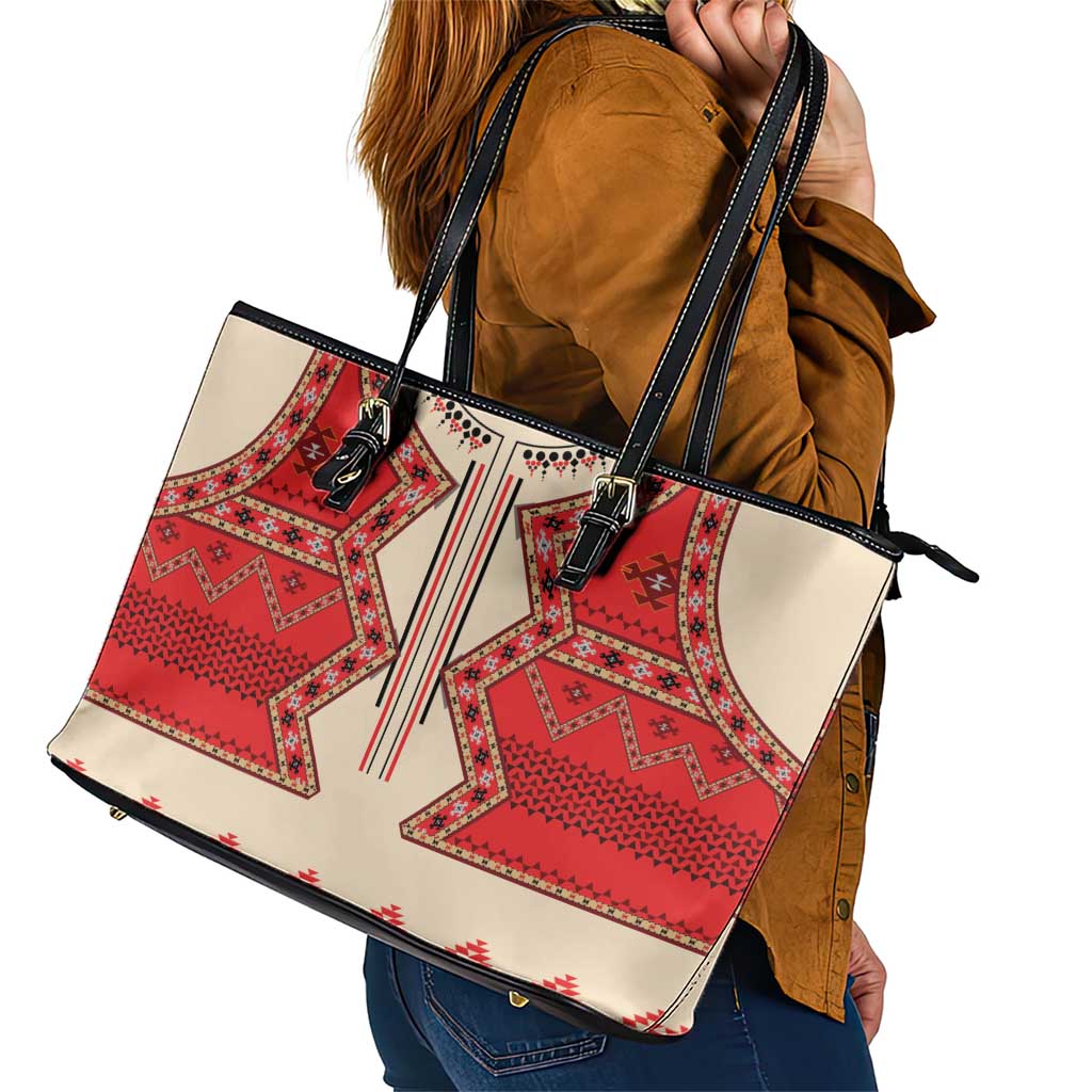 Folk Albanian Patterns Eagle Leather Tote Bag - Wonder Print Shop