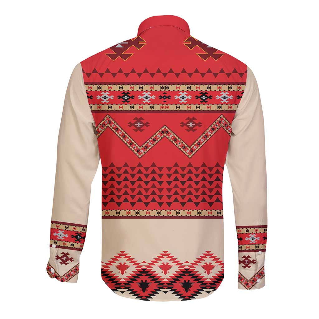 Folk Albanian Patterns Eagle Long Sleeve Button Shirt - Wonder Print Shop