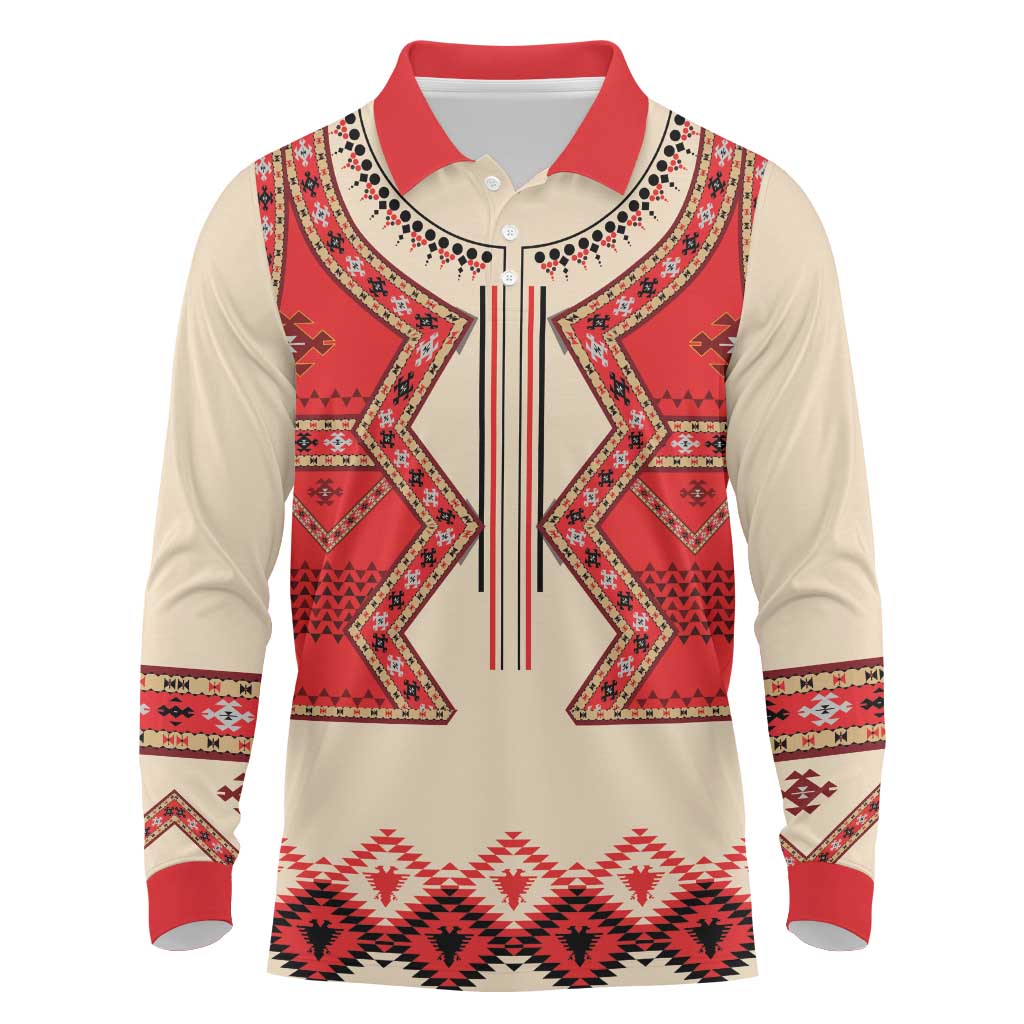 Folk Albanian Patterns Eagle Long Sleeve Polo Shirt - Wonder Print Shop