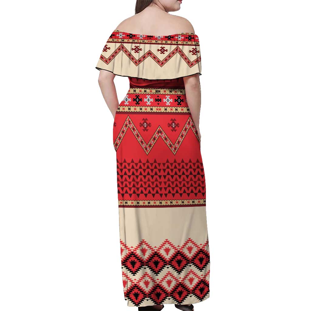 Folk Albanian Patterns Eagle Off Shoulder Maxi Dress - Wonder Print Shop