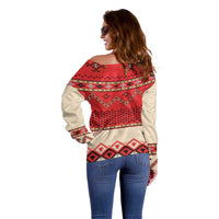 Folk Albanian Patterns Eagle Off Shoulder Sweater - Wonder Print Shop