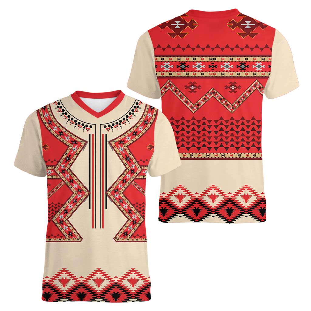 Folk Albanian Patterns Eagle Women V-Neck T-Shirt - Wonder Print Shop