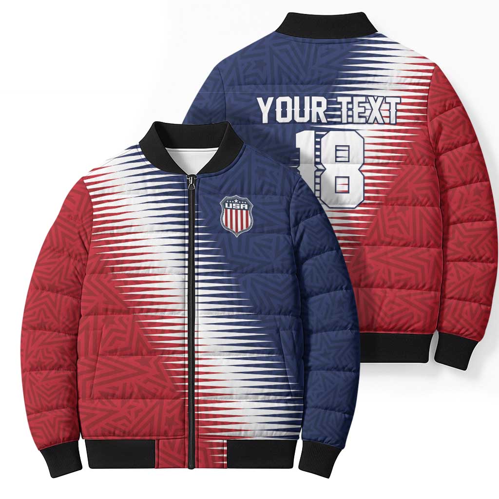 Custom USA Soccer Spirit Bomber Puffer Jacket Abstract Stars Style - Wonder Print Shop