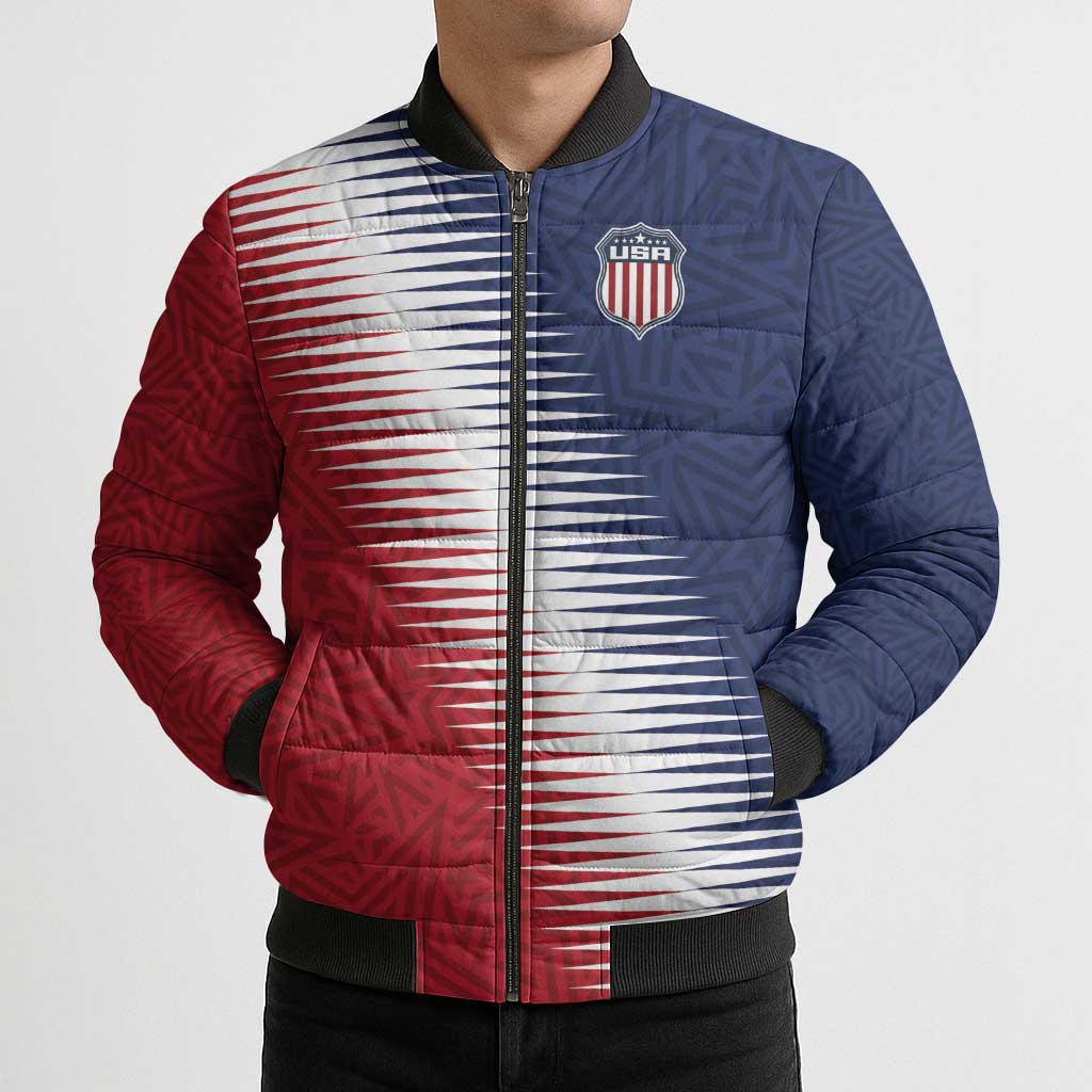 Custom USA Soccer Spirit Bomber Puffer Jacket Abstract Stars Style - Wonder Print Shop