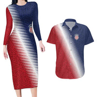 Custom USA Soccer Spirit Couples Matching Long Sleeve Bodycon Dress and Hawaiian Shirt Abstract Stars Style - Wonder Print Shop