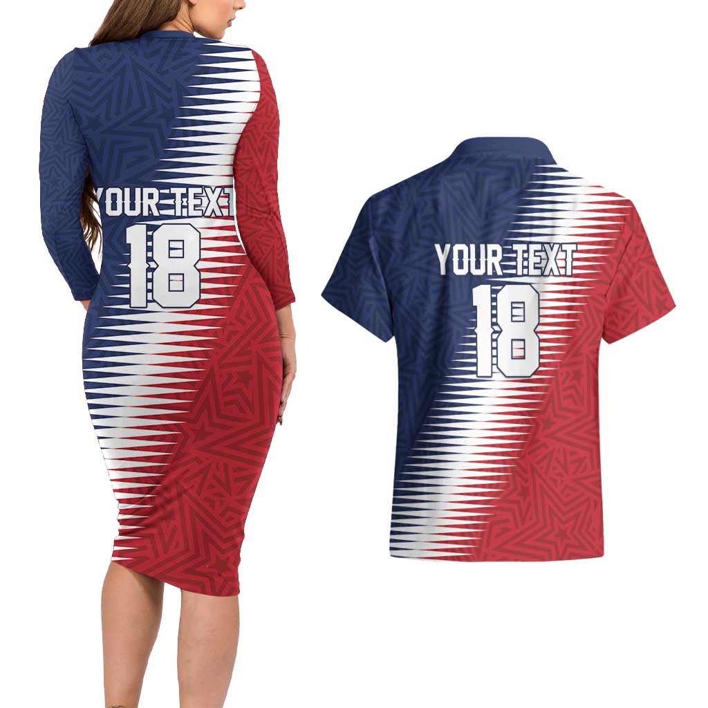 Custom USA Soccer Spirit Couples Matching Long Sleeve Bodycon Dress and Hawaiian Shirt Abstract Stars Style - Wonder Print Shop