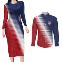 Custom USA Soccer Spirit Couples Matching Long Sleeve Bodycon Dress and Long Sleeve Button Shirt Abstract Stars Style - Wonder Print Shop