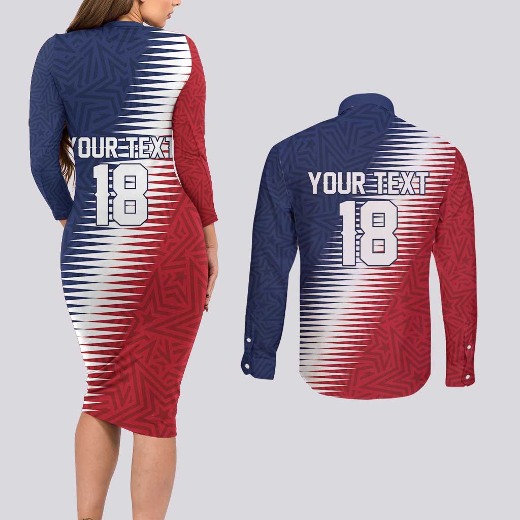 Custom USA Soccer Spirit Couples Matching Long Sleeve Bodycon Dress and Long Sleeve Button Shirt Abstract Stars Style - Wonder Print Shop