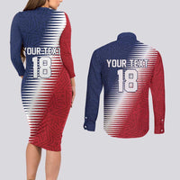 Custom USA Soccer Spirit Couples Matching Long Sleeve Bodycon Dress and Long Sleeve Button Shirt Abstract Stars Style - Wonder Print Shop