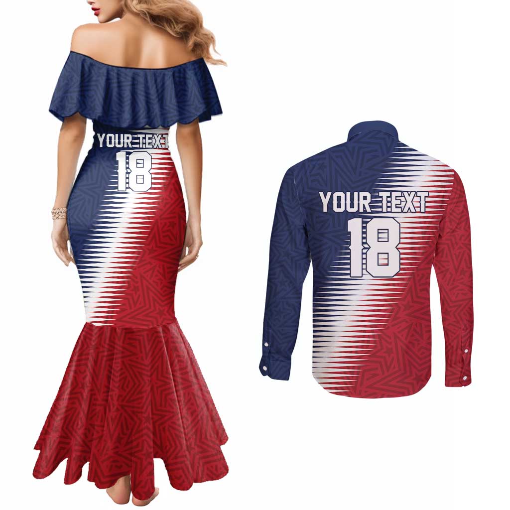 Custom USA Soccer Spirit Couples Matching Mermaid Dress and Long Sleeve Button Shirt Abstract Stars Style - Wonder Print Shop