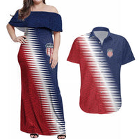 Custom USA Soccer Spirit Couples Matching Off Shoulder Maxi Dress and Hawaiian Shirt Abstract Stars Style - Wonder Print Shop