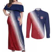 Custom USA Soccer Spirit Couples Matching Off Shoulder Maxi Dress and Long Sleeve Button Shirt Abstract Stars Style - Wonder Print Shop