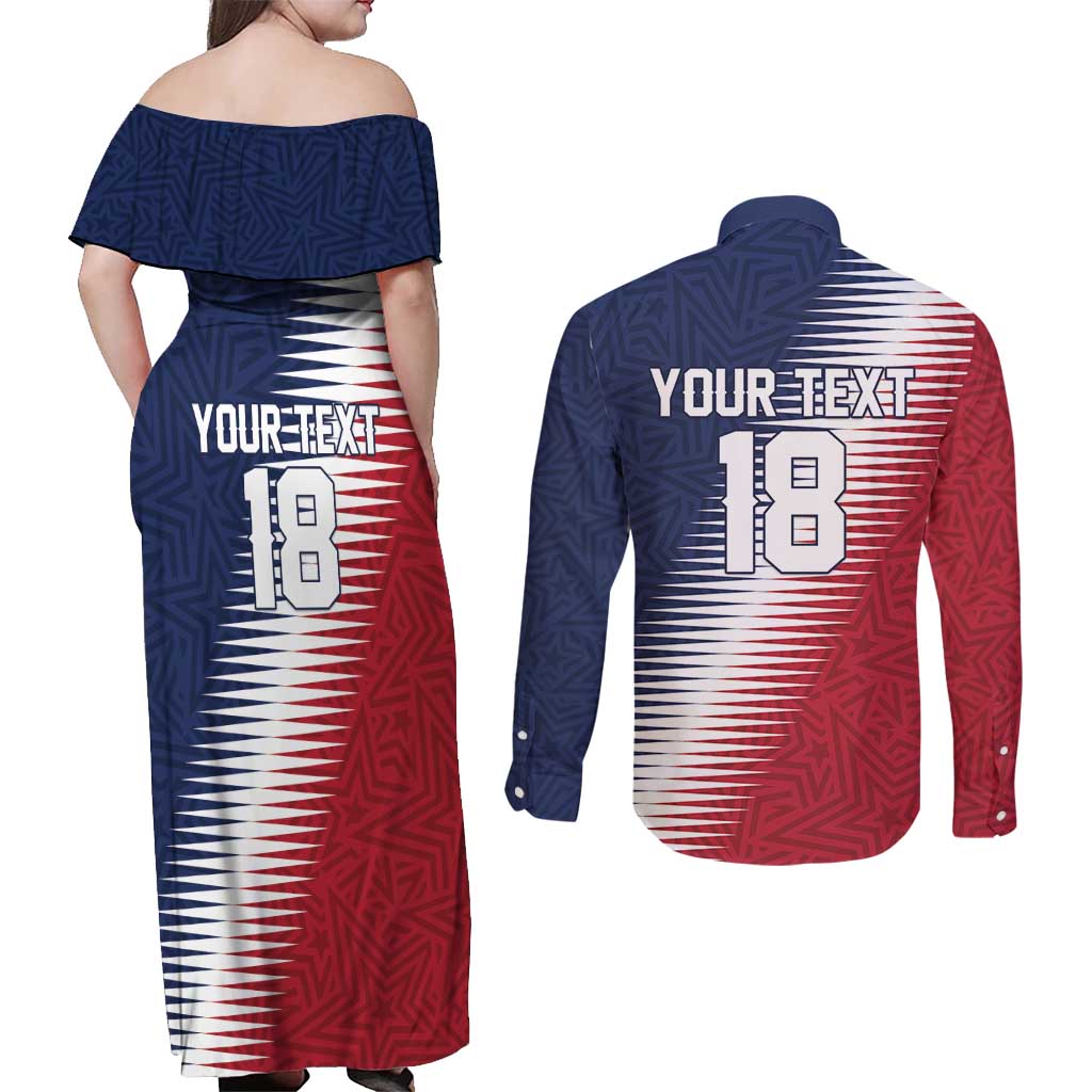 Custom USA Soccer Spirit Couples Matching Off Shoulder Maxi Dress and Long Sleeve Button Shirt Abstract Stars Style - Wonder Print Shop