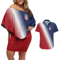 Custom USA Soccer Spirit Couples Matching Off Shoulder Short Dress and Hawaiian Shirt Abstract Stars Style - Wonder Print Shop