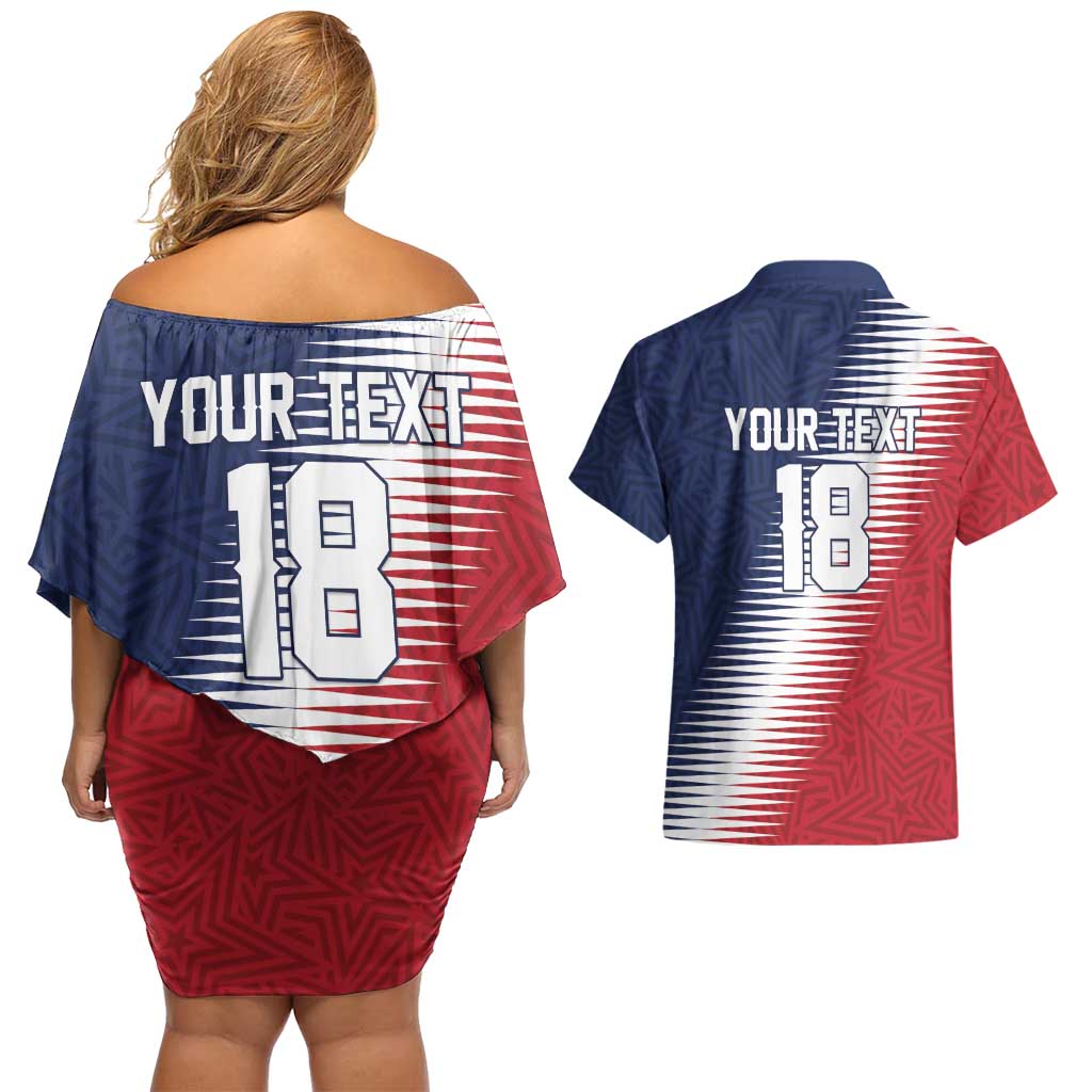 Custom USA Soccer Spirit Couples Matching Off Shoulder Short Dress and Hawaiian Shirt Abstract Stars Style - Wonder Print Shop