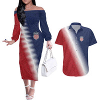 Custom USA Soccer Spirit Couples Matching Off The Shoulder Long Sleeve Dress and Hawaiian Shirt Abstract Stars Style - Wonder Print Shop