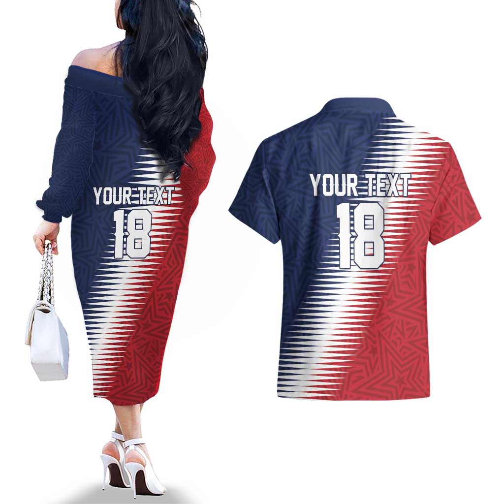 Custom USA Soccer Spirit Couples Matching Off The Shoulder Long Sleeve Dress and Hawaiian Shirt Abstract Stars Style - Wonder Print Shop