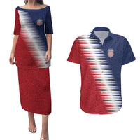 Custom USA Soccer Spirit Couples Matching Puletasi and Hawaiian Shirt Abstract Stars Style - Wonder Print Shop