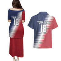 Custom USA Soccer Spirit Couples Matching Puletasi and Hawaiian Shirt Abstract Stars Style - Wonder Print Shop