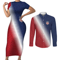 Custom USA Soccer Spirit Couples Matching Short Sleeve Bodycon Dress and Long Sleeve Button Shirt Abstract Stars Style - Wonder Print Shop