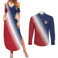 Custom USA Soccer Spirit Couples Matching Summer Maxi Dress and Long Sleeve Button Shirt Abstract Stars Style - Wonder Print Shop
