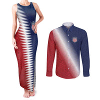 Custom USA Soccer Spirit Couples Matching Tank Maxi Dress and Long Sleeve Button Shirt Abstract Stars Style - Wonder Print Shop