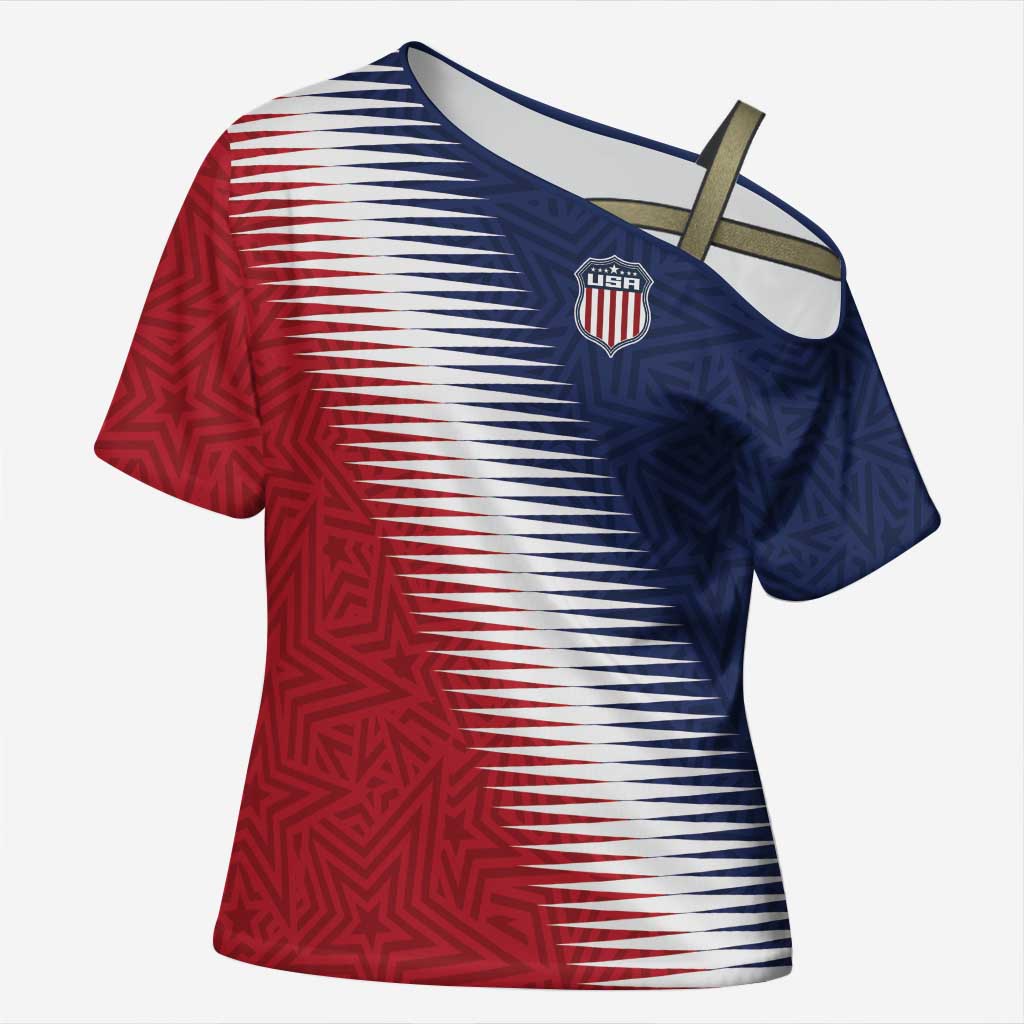 Custom USA Soccer Spirit Cross Shoulder Shirt Abstract Stars Style - Wonder Print Shop