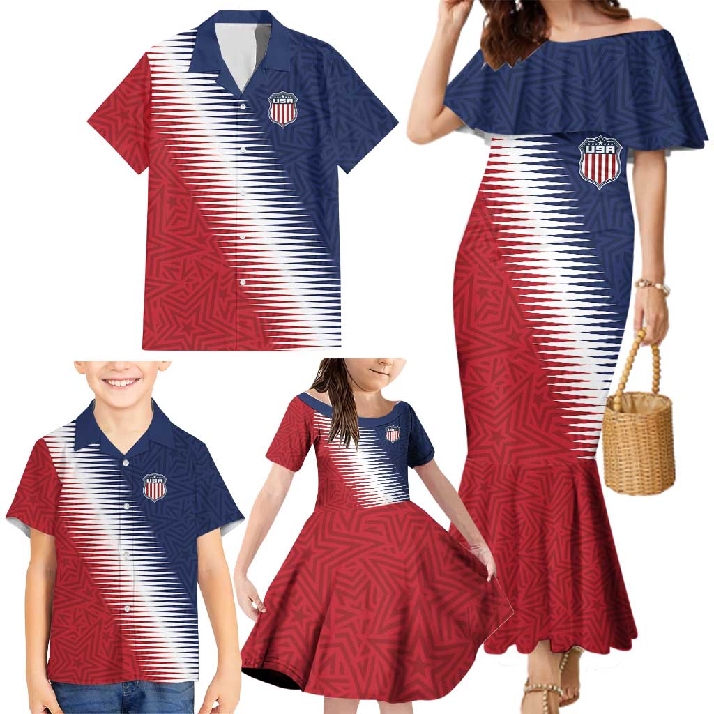 Custom USA Soccer Spirit Family Matching Mermaid Dress and Hawaiian Shirt Abstract Stars Style - Wonder Print Shop