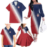 Custom USA Soccer Spirit Family Matching Off The Shoulder Long Sleeve Dress and Hawaiian Shirt Abstract Stars Style - Wonder Print Shop