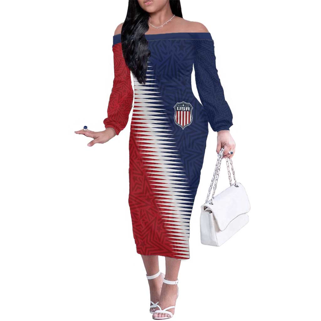 Custom USA Soccer Spirit Family Matching Off The Shoulder Long Sleeve Dress and Hawaiian Shirt Abstract Stars Style - Wonder Print Shop
